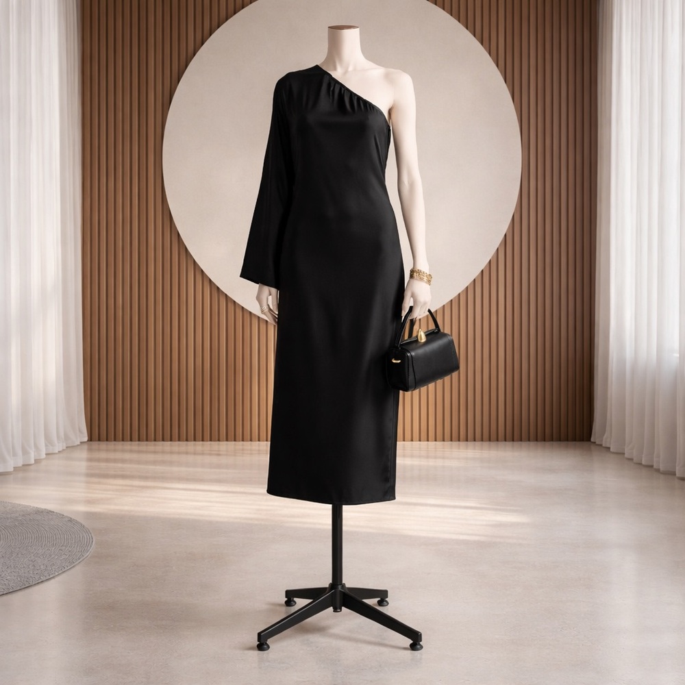 Anine Bing Rowan one sleeve silk midi dress. Xs petite - Picture 2 of 12